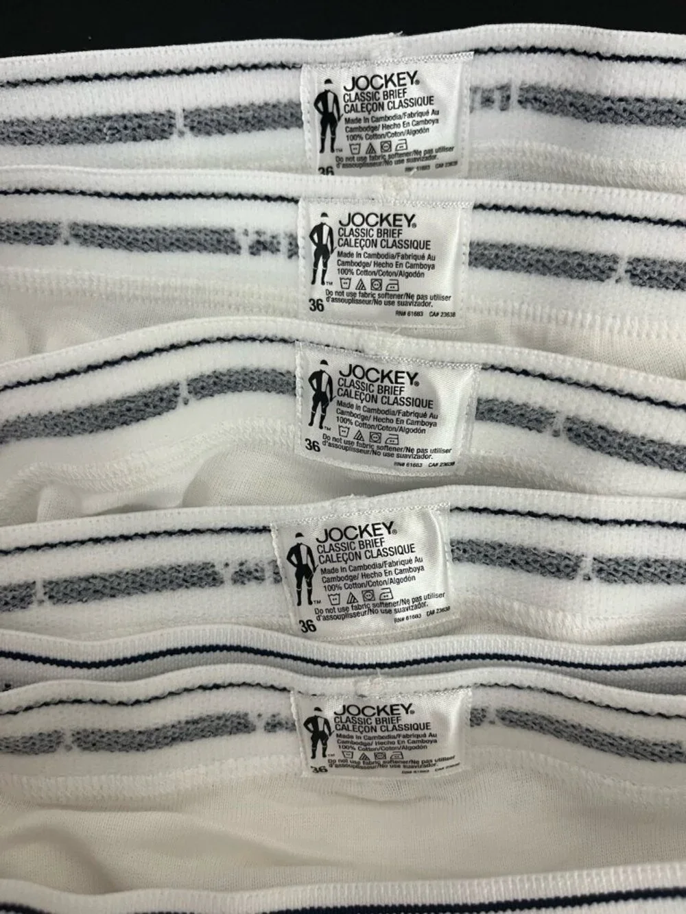 Jockey Classic Brief Men's 36 100% Cotton White NWOT 5 pr
